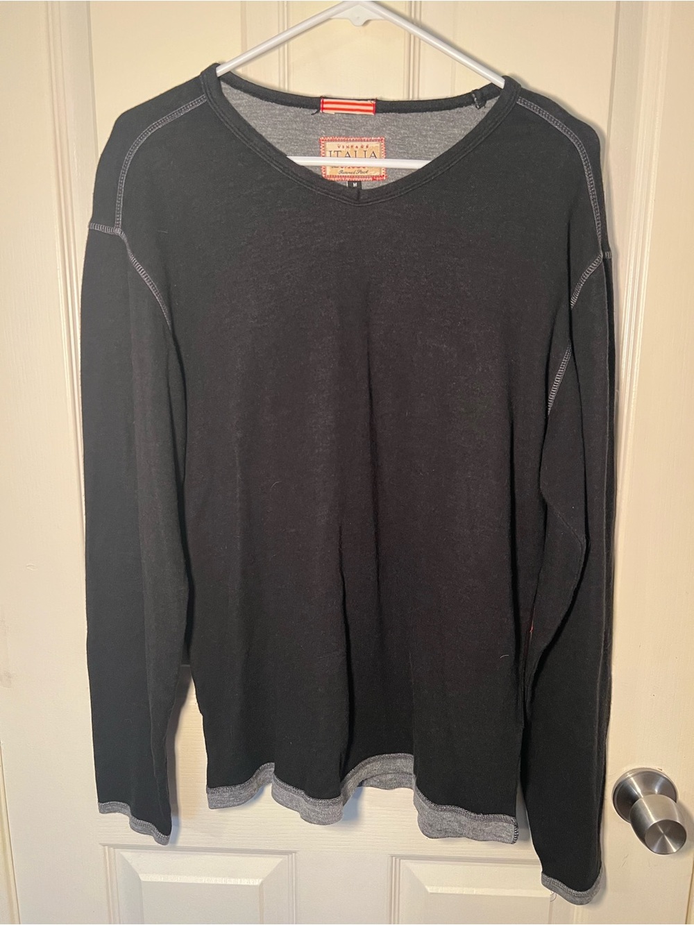 Vintage Italia 1958 Men’s Black Long Sleeve Knit Tee Elbow Patch